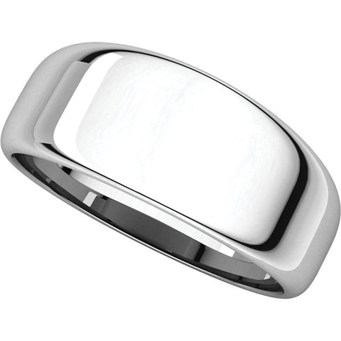 14k White Gold 8mm Half Round Tapered Band, Size 6