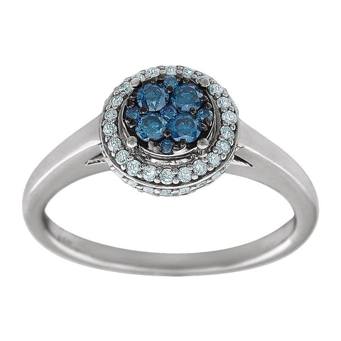 14k White Gold 1/2 CTW Blue & White Diamond Ring, Size 7