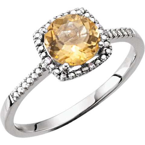 Sterling Silver Citrine & .01 CTW Diamond Ring, Size 6