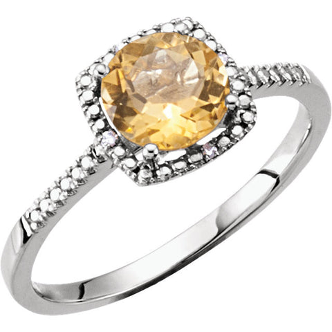 Sterling Silver Citrine & .01 CTW Diamond Ring, Size 8