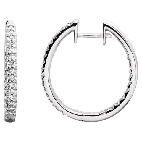 14k White Gold 1/2 CTW Diamond Hinged Inside-Outside Hoop Earrings