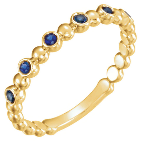 14k Yellow Gold Blue Sapphire Stackable Ring , Size 7