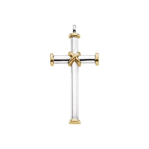 Sterling Silver & 14k Yellow Gold 49x26.25mm Cross Pendant