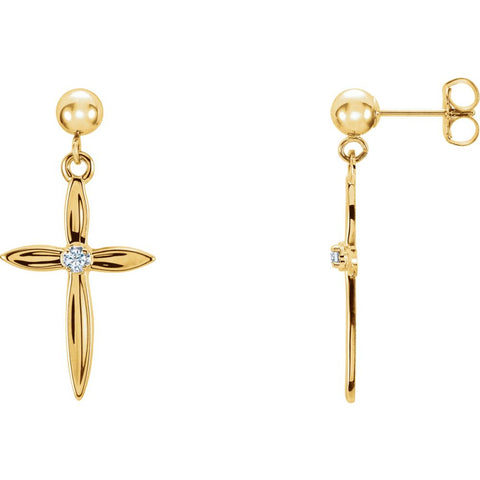 14K Yellow & White .04 CTW Diamond Cross Earrings