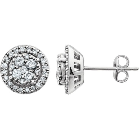 14k White Gold 1/2 CTW Diamond Halo-Style Cluster Earrings