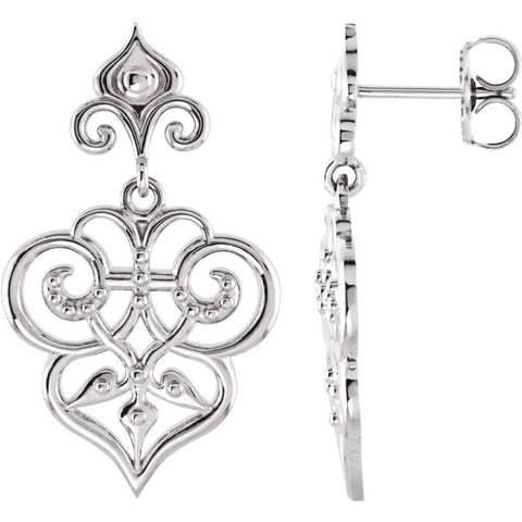14k White Gold Decorative Dangle Earrings