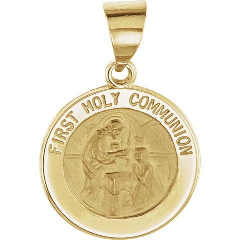 Hollow Round First Holy Communion Medal in 14k Yellow Gold