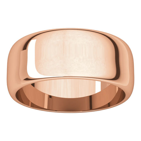 14k Rose Gold 8mm Half Round Wedding Band, Size 6