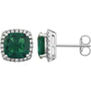14K White Gold Created Emerald & 0.06 CTW Diamond Earrings