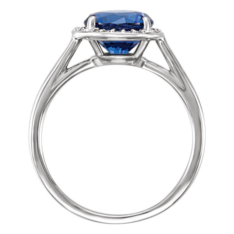 14k White Gold Chatham® Blue Sapphire & .05 CTW Diamond Ring, Size 7