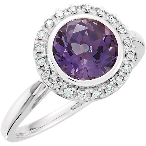 14k White Gold Amethyst & 1/8 CTW Diamond Ring, Size 7