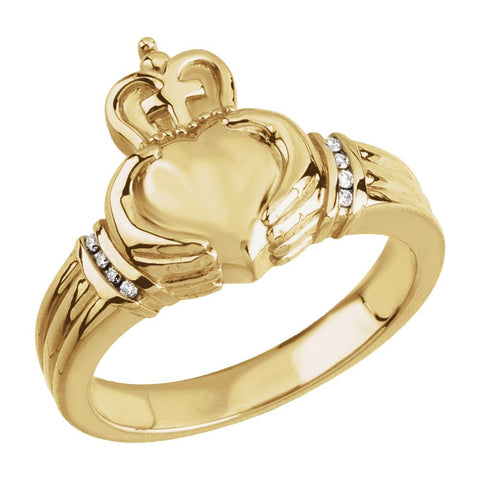 14k Yellow Gold .05 CTW Ladies Claddagh Ring, Size 7