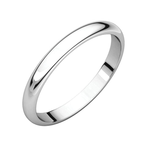 14k White Gold 2.5mm Half Round Band, Size 8