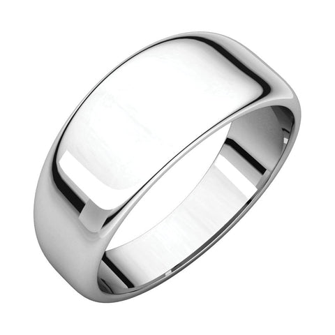 14k White Gold 8mm Half Round Tapered Band, Size 8