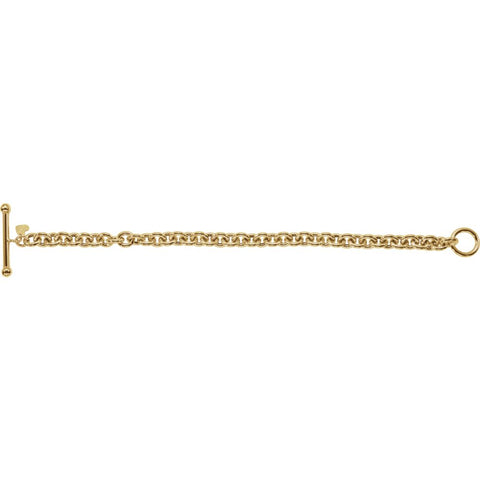 14k Yellow Gold 6mm Rolo Toggle 7" Bracelet with Small Heart Dangle