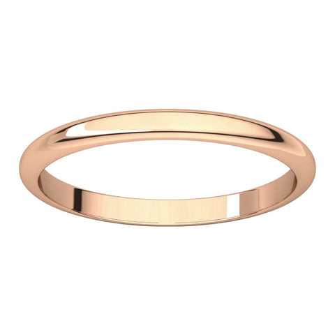 10k Rose Gold 2mm Half Round Wedding Band, Size 7