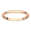 10k Rose Gold 2mm Half Round Wedding Band, Size 7
