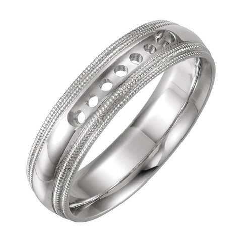 14k White Gold 5mm Half Round Comfort Fit Double Migraine Band Mounting Size 7