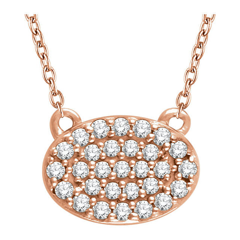 14k Rose Gold 1/5 CTW Diamond Oval Cluster 16-18" Necklace