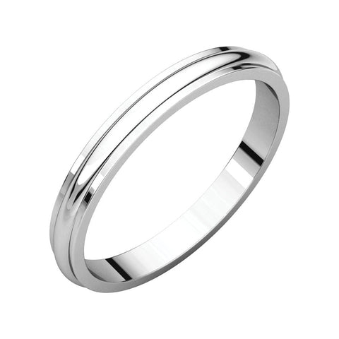 14k White Gold 2.5mm Half Round Edge Band, Size 7