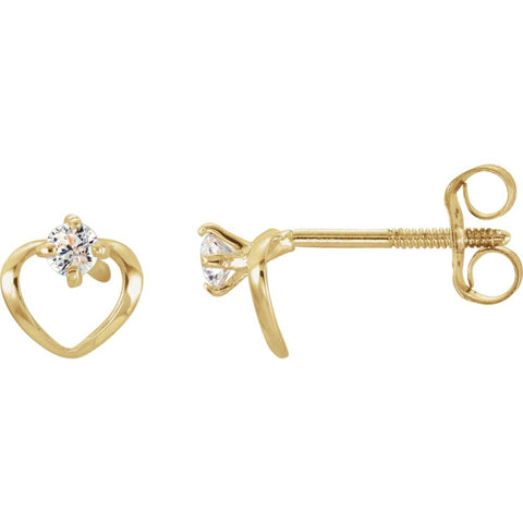 Pair of Children's Heart with CZ Earrings in 14k Yellow Gold