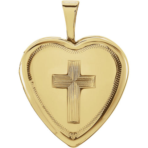 14k Yellow Gold 16x15.75mm Cross Heart Locket