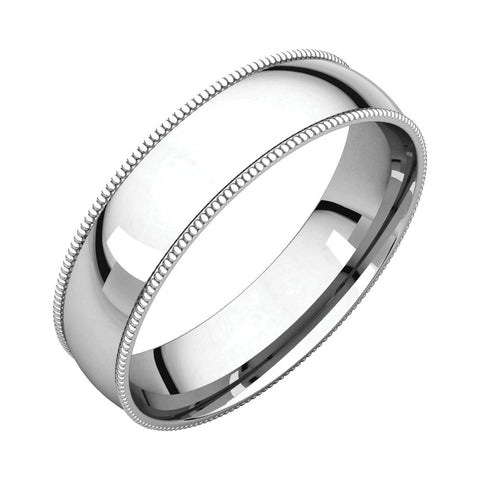 14k White Gold 5mm Light Comfort Fit Milgrain Band , Size 12