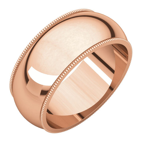 14k Rose Gold 8mm Milgrain Band, Size 7