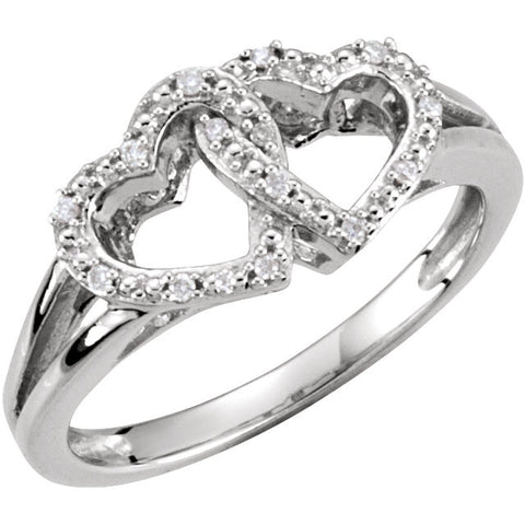 Sterling Silver .05 CTW Diamond Double Heart Design Ring Size 6