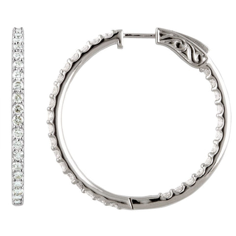 14k White Gold 5 CTW Diamond Inside/Outside Hoop Earrings