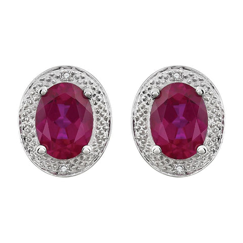 14k White Gold Created Ruby & .02 CTW Diamond Earrings