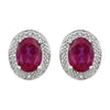 14k White Gold Created Ruby & .02 CTW Diamond Earrings