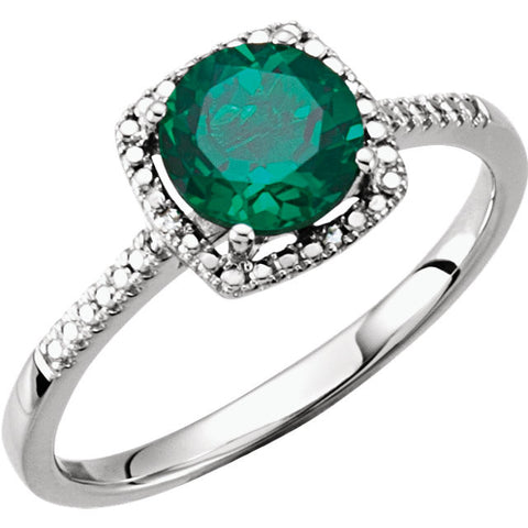 Sterling Silver Lab-Grown Emerald & .01 CTW Diamond Ring, Size 5