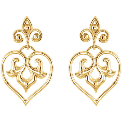 14k Yellow Gold Decorative Dangle Earrings