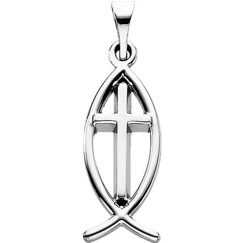 Sterling Silver 17x8mm Fish Pendant with Cross