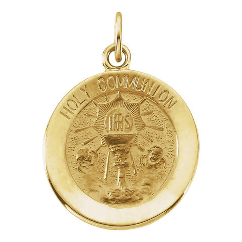 14k Yellow Gold 15mm Round Holy Communion Medal
