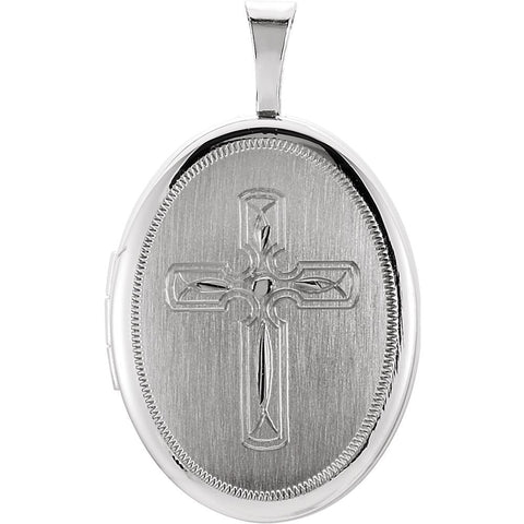 Sterling Silver Oval Cross Locket