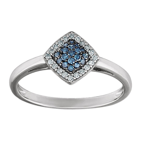 14k White Gold 1/6 CTW Blue & White Diamond Cluster Ring, Size 7