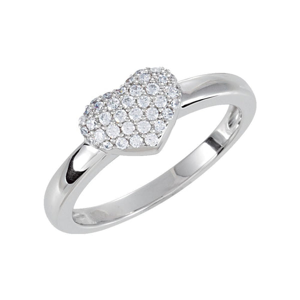 Sterling Silver Cubic Zirconia Pavé Heart Ring Size 7