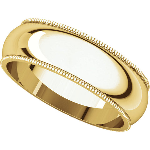 10k Yellow Gold 6mm Milgrain Band, Size 12