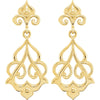 14k Yellow Gold 29x13mm Decorative Dangle Earrings
