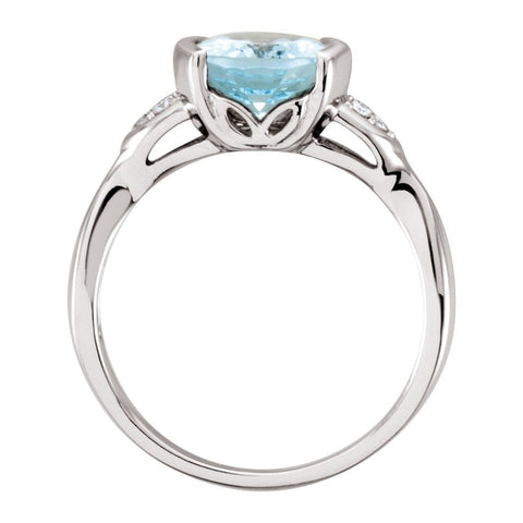 14k White Gold Aquamarine & Diamond Accented Ring, Size 7