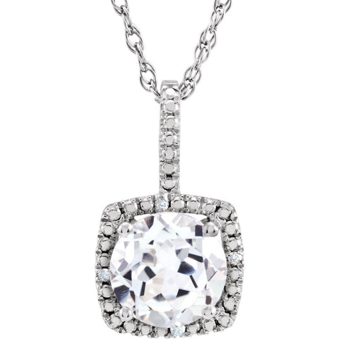 Sterling Silver 7mm Lab-Grown White Sapphire & .015 CTW Diamond 18" Necklace