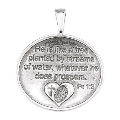 Sterling Silver Heart print Oak Tree Pendant