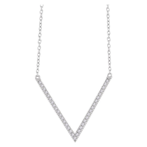 14k White Gold 1/6 CTW Diamond "V" 16-18" Necklace