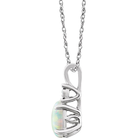 14k White Gold Created Opal & .02 CTW Diamond Necklace