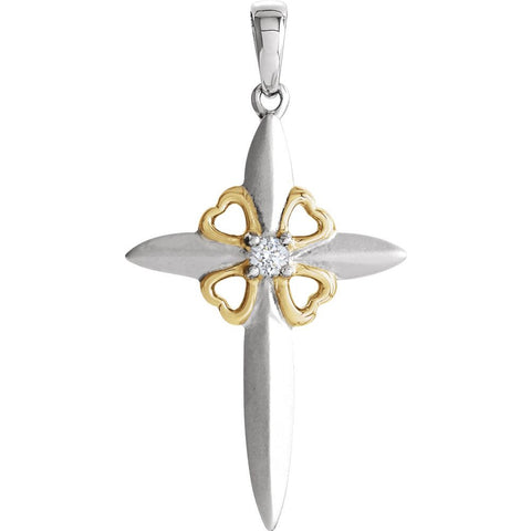 Sterling Silver & 10k Yellow Gold .05 CTW Diamond Cross Pendant
