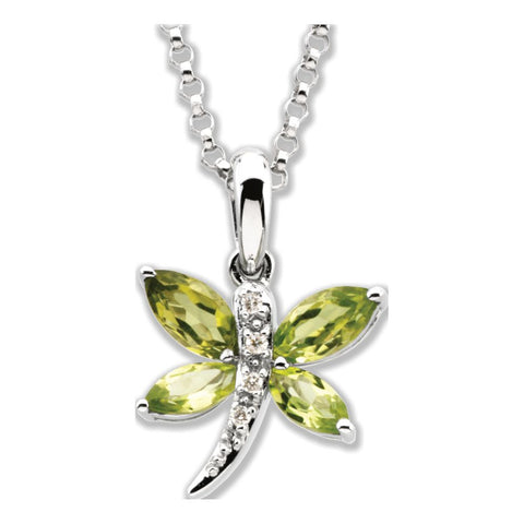 14k White Gold Peridot & .02 CTW Diamond 18" Necklace