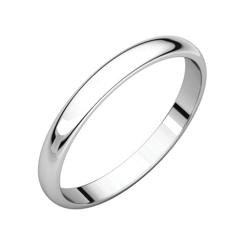 14k White Gold 2.5mm Half Round Light Band, Size 5