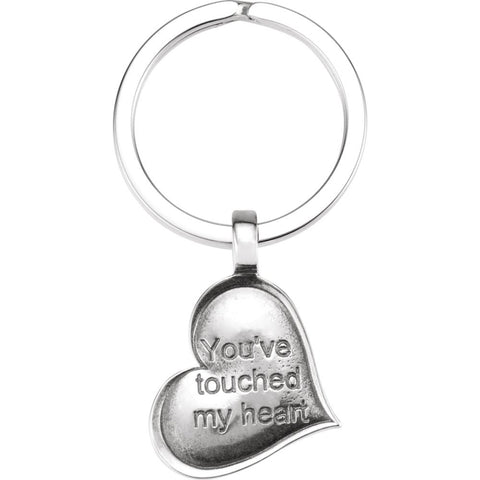 Sterling Silver Heart print You Touched My Heart Keyring